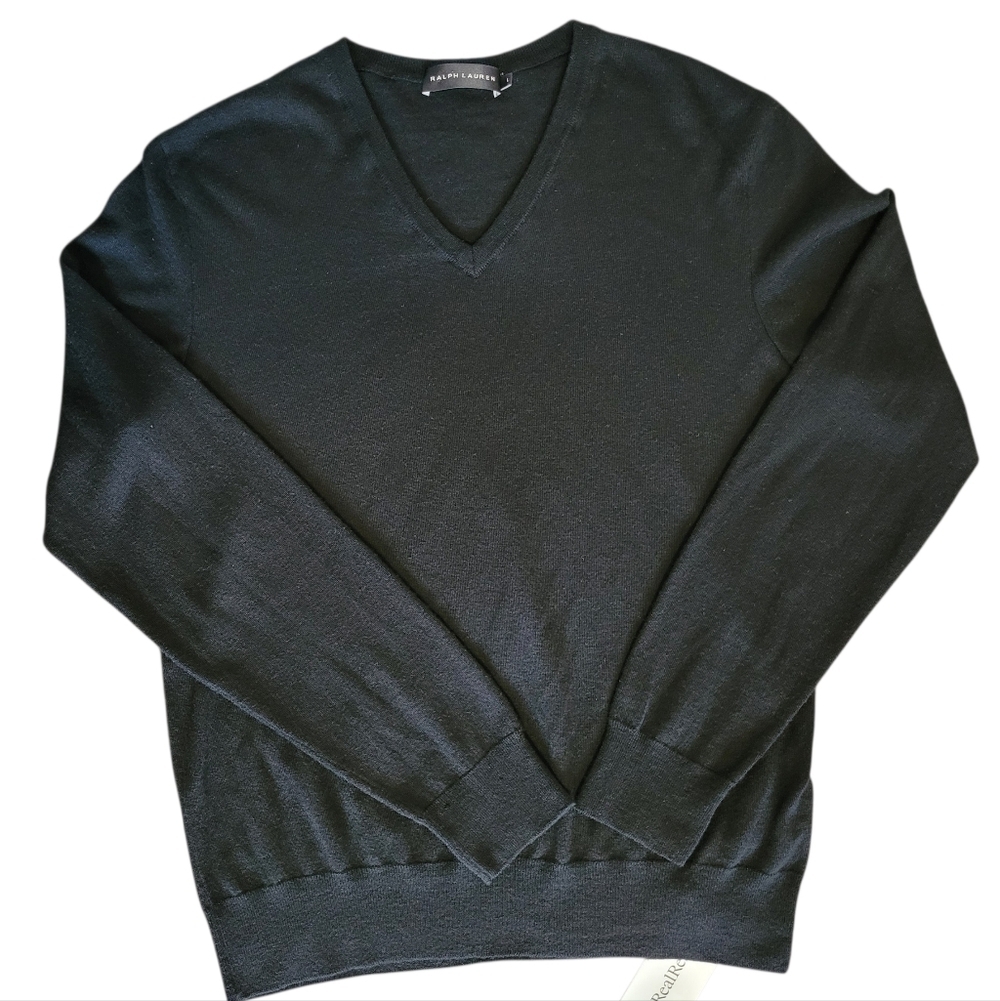 Ralph Lauren Black Label 100% Cashmere Vneck Sweater Black Wmn L Quiet Luxury